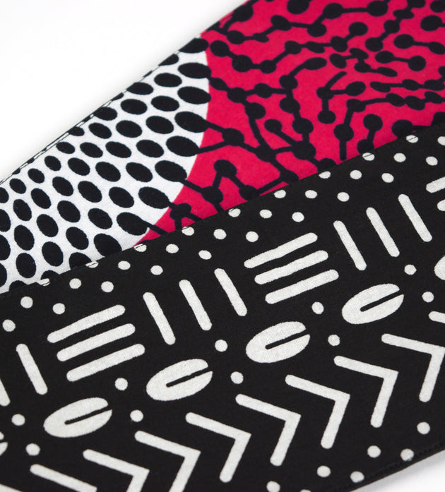 Heritage Collection African Print Graduation Sash - Two Pattern Black, Pink, White Print