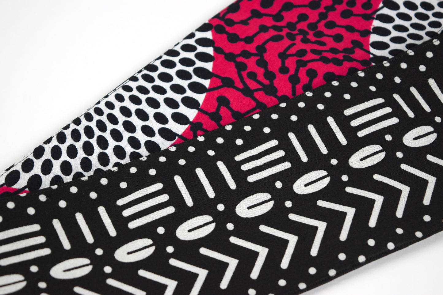 Heritage Collection African Print Graduation Sash - Two Pattern Black, Pink, White Print