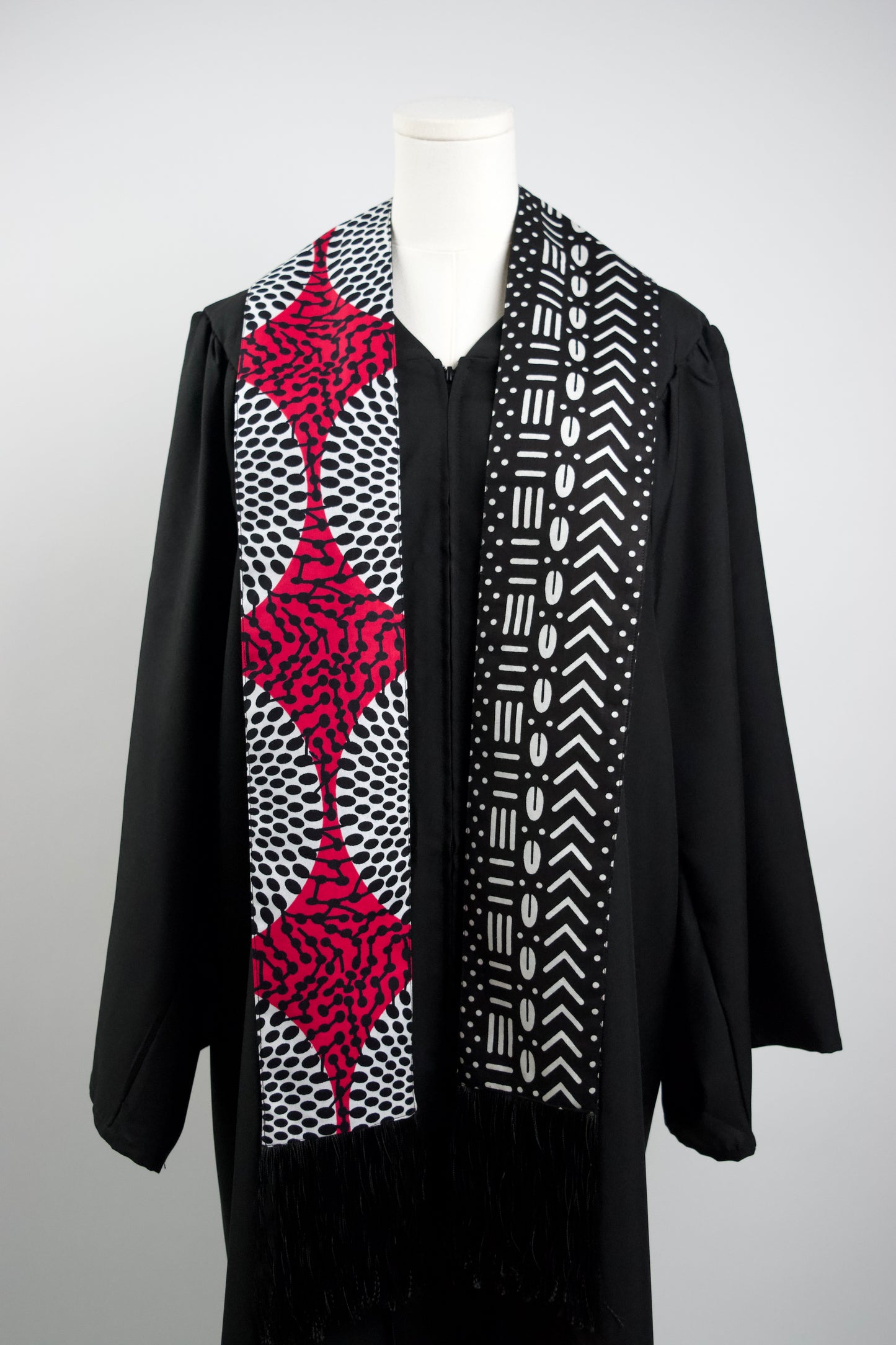 Heritage Collection African Print Graduation Sash - Two Pattern Black, Pink, White Print