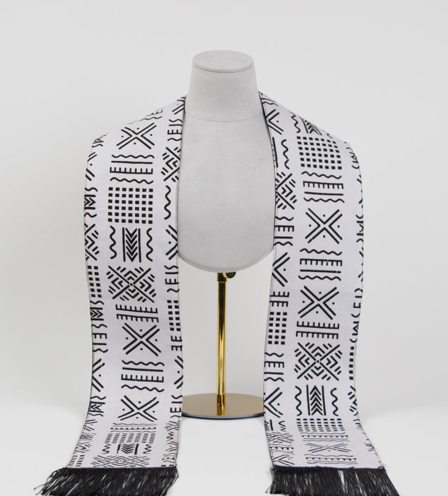 Heritage Collection African Print Graduation Sash - White and Black w/ Xs Print