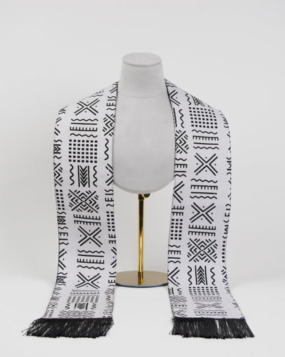 Heritage Collection African Print Graduation Sash - White and Black w/ Xs Print
