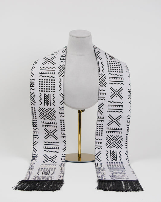 Heritage Collection African Print Graduation Sash - White and Black w/ Xs Print