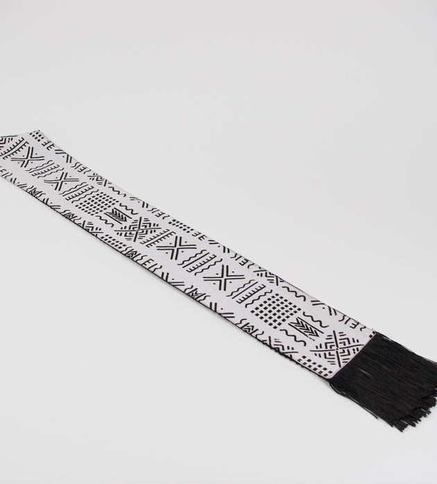 Heritage Collection African Print Graduation Sash - White and Black w/ Xs Print