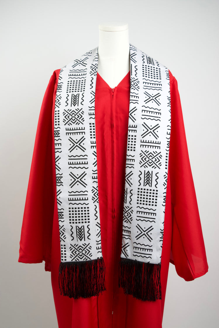 Heritage Collection African Print Graduation Sash - White and Black w/ Xs Print