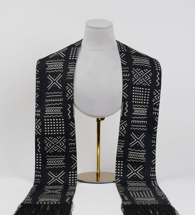 Heritage Collection African Print Graduation Sash - Black and White w/ Xs Print