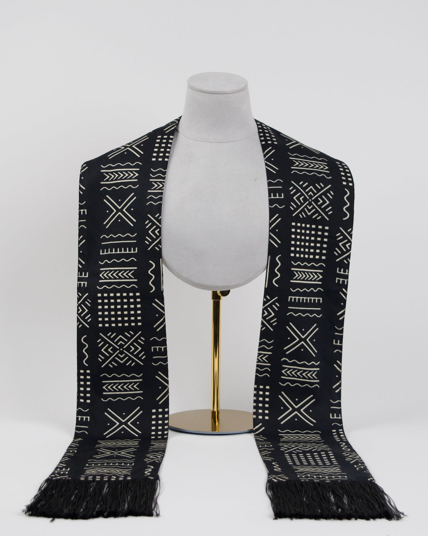Heritage Collection African Print Graduation Sash - Black and White w/ Xs Print