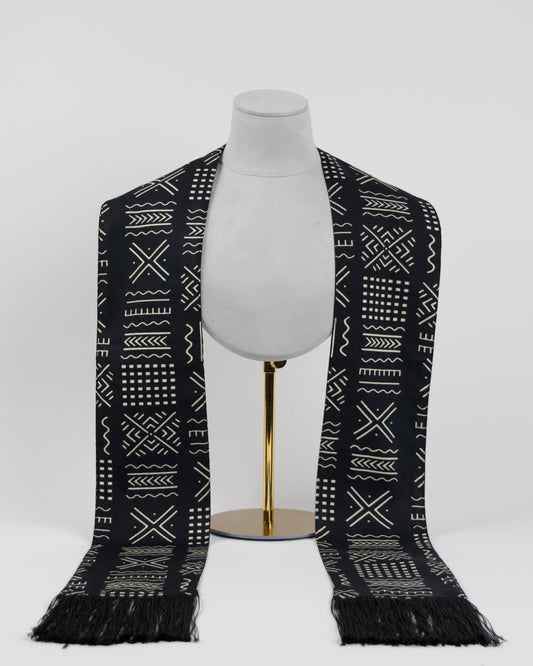 Heritage Collection African Print Graduation Sash - Black and White w/ Xs Print