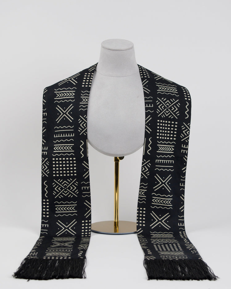 Heritage Collection African Print Graduation Sash - Black and White w/ Xs Print