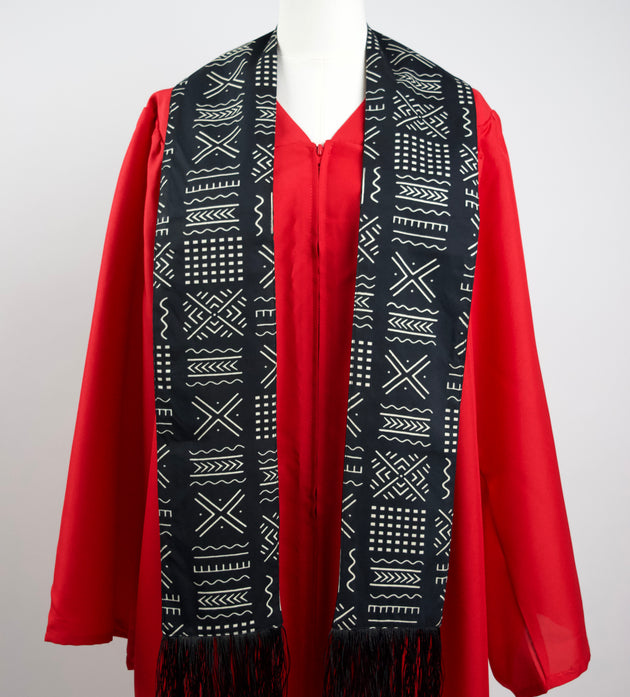 Heritage Collection African Print Graduation Sash - Black and White w/ Xs Print