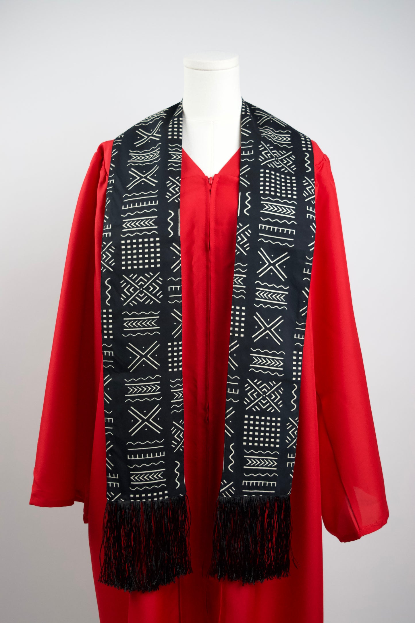 Heritage Collection African Print Graduation Sash - Black and White w/ Xs Print