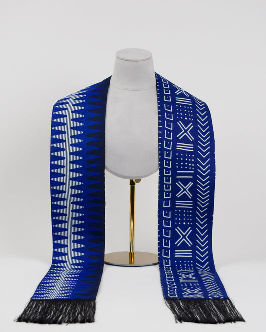 Heritage Collection African Print Graduation Sash - Two Pattern Blue and White Print