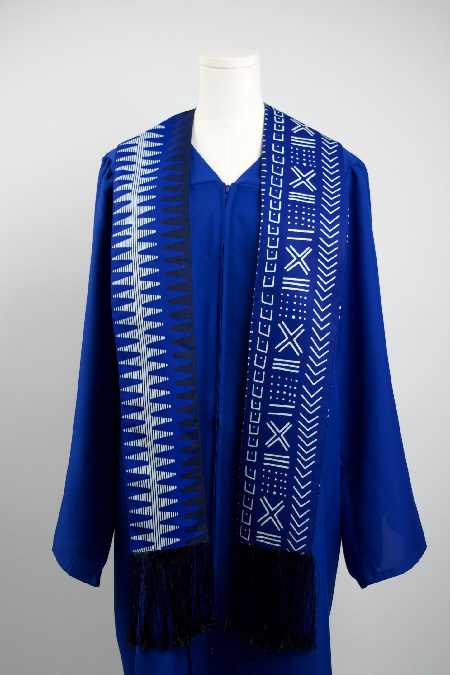 Heritage Collection African Print Graduation Sash - Two Pattern Blue and White Print