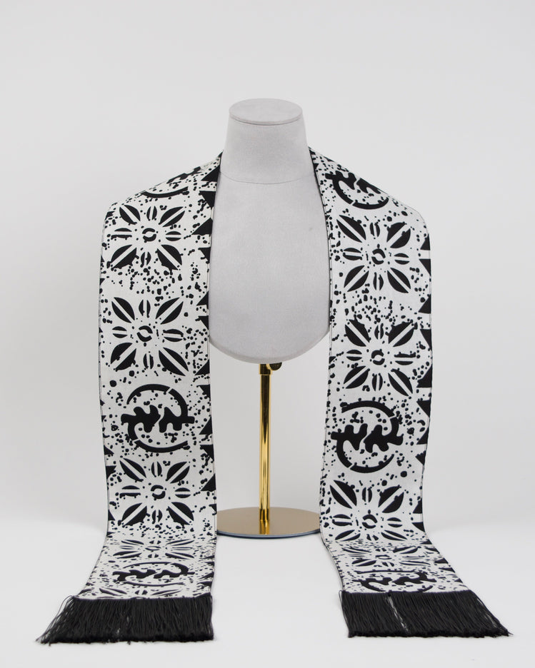 Heritage Collection African Print Graduation Sash - White and Black w/ Adinkra Embed Print