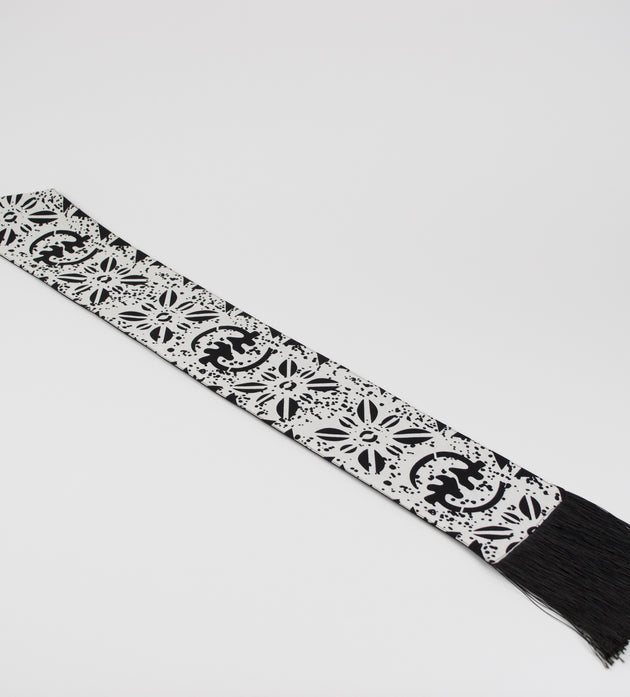 Heritage Collection African Print Graduation Sash - White and Black w/ Adinkra Embed Print