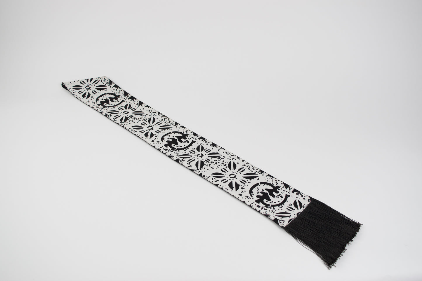 Heritage Collection African Print Graduation Sash - White and Black w/ Adinkra Embed Print