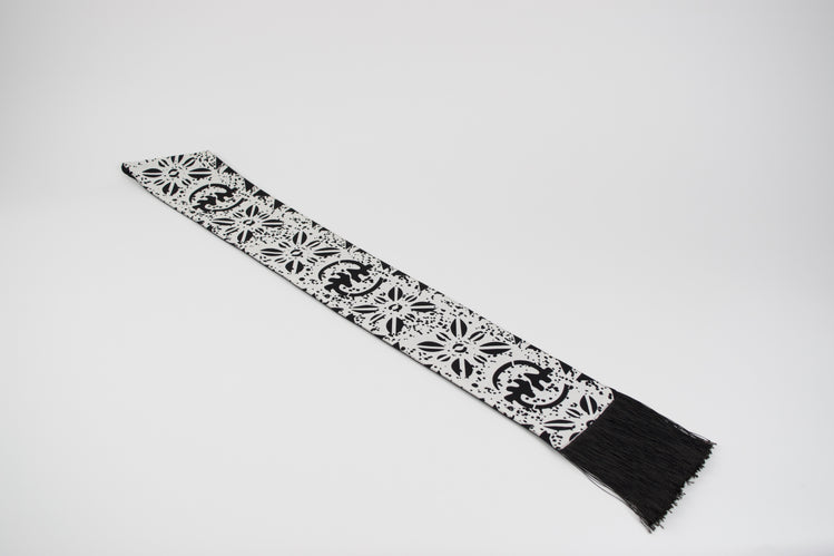 Heritage Collection African Print Graduation Sash - White and Black w/ Adinkra Embed Print