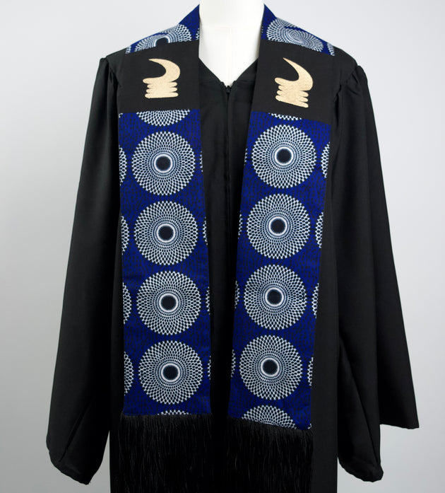 Honors Collection African Print Graduation Sash w/ Adinkra Embroidery - AKOBEN (Vigilance, Wariness)