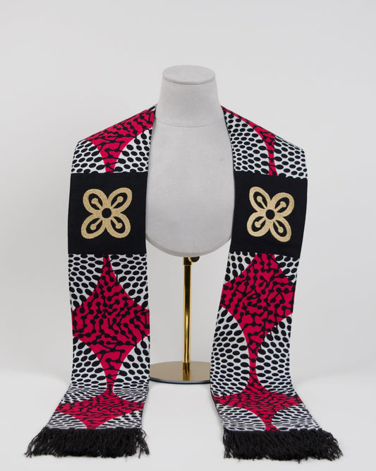 Honors Collection African Print Graduation Sash w/ Adinkra Embroidery - BESE SAKA (Affluence, Power, Abundance, Unity)