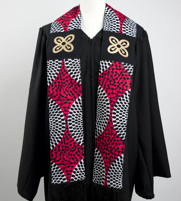 Honors Collection African Print Graduation Sash w/ Adinkra Embroidery - BESE SAKA (Affluence, Power, Abundance, Unity)