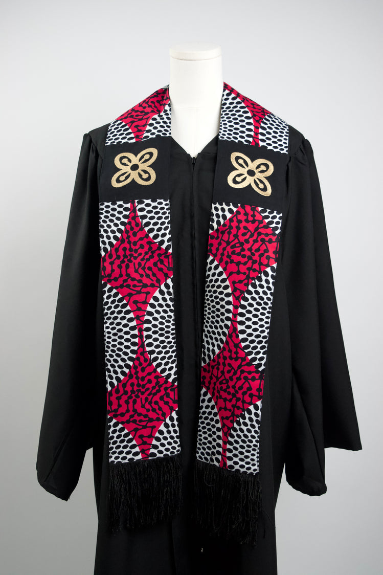 Honors Collection African Print Graduation Sash w/ Adinkra Embroidery - BESE SAKA (Affluence, Power, Abundance, Unity)