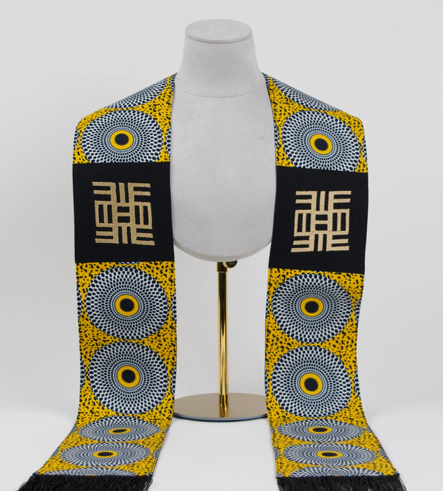 Honors Collection African Print Graduation Sash w/ Adinkra Embroidery - NEA ONNIM (Knowledge, Life-long Education)