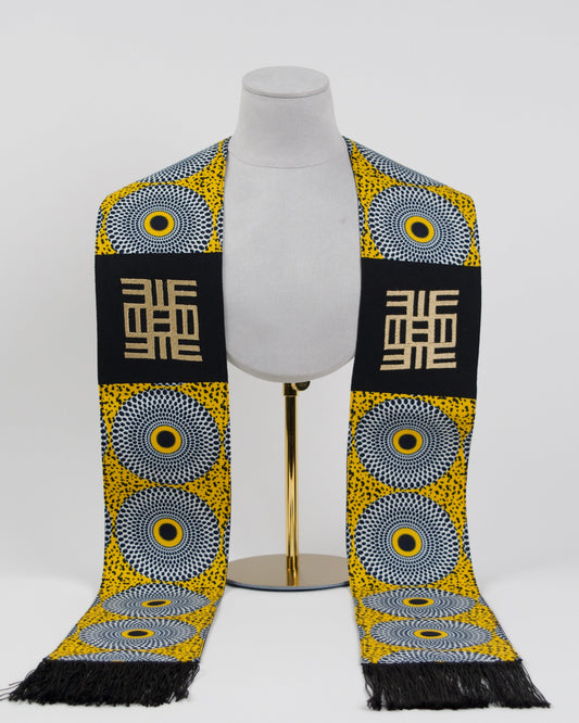Honors Collection African Print Graduation Sash w/ Adinkra Embroidery - NEA ONNIM (Knowledge, Life-long Education)
