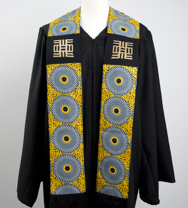 Honors Collection African Print Graduation Sash w/ Adinkra Embroidery - NEA ONNIM (Knowledge, Life-long Education)