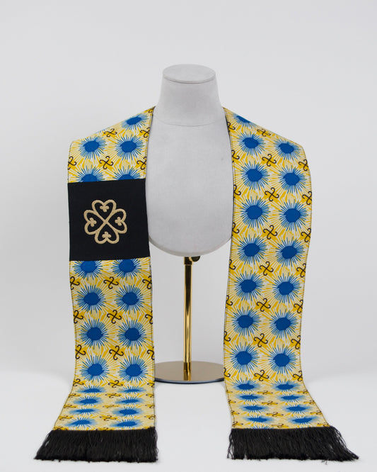 Honors Collection African Print Graduation Sash w/ Adinkra Embroidery - NYAME DUA (God's Presence & Protection)