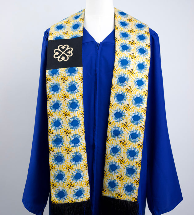 Honors Collection African Print Graduation Sash w/ Adinkra Embroidery - NYAME DUA (God's Presence & Protection)