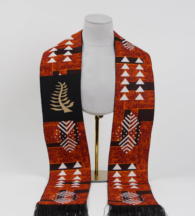 Honors Collection African Print Graduation Sash w/ Adinkra Embroidery - NYAME NTI (Faith & Trust in God)