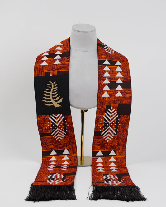 Honors Collection African Print Graduation Sash w/ Adinkra Embroidery - NYAME NTI (Faith & Trust in God)