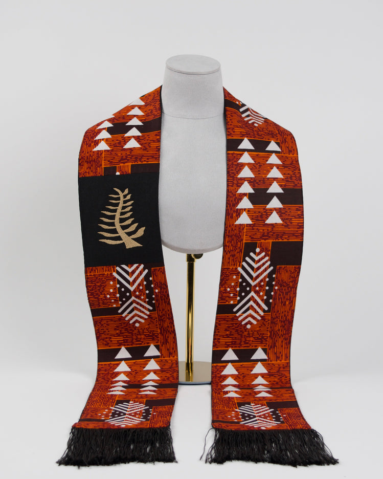 Honors Collection African Print Graduation Sash w/ Adinkra Embroidery - NYAME NTI (Faith & Trust in God)