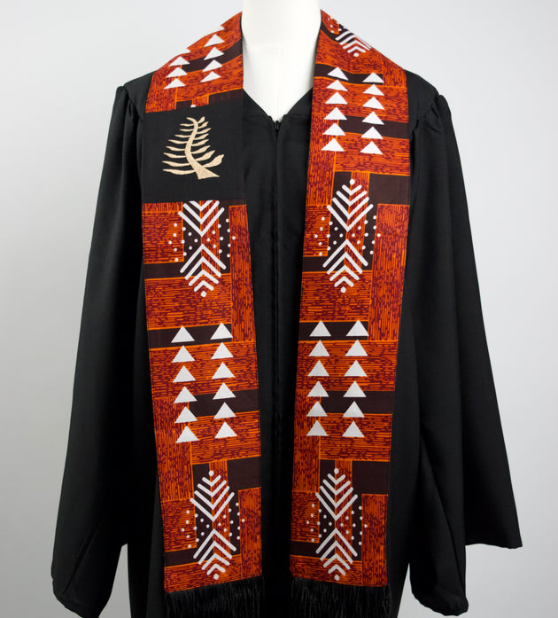 Honors Collection African Print Graduation Sash w/ Adinkra Embroidery - NYAME NTI (Faith & Trust in God)