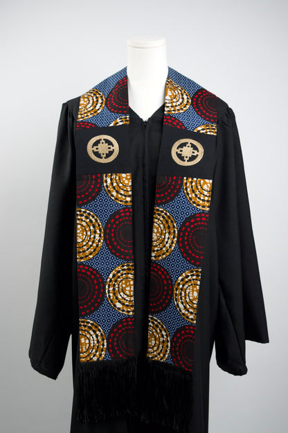 Honors Collection African Print Graduation Sash w/ Adinkra Embroidery - DAME DAME (Intelligence, Ingenuity)
