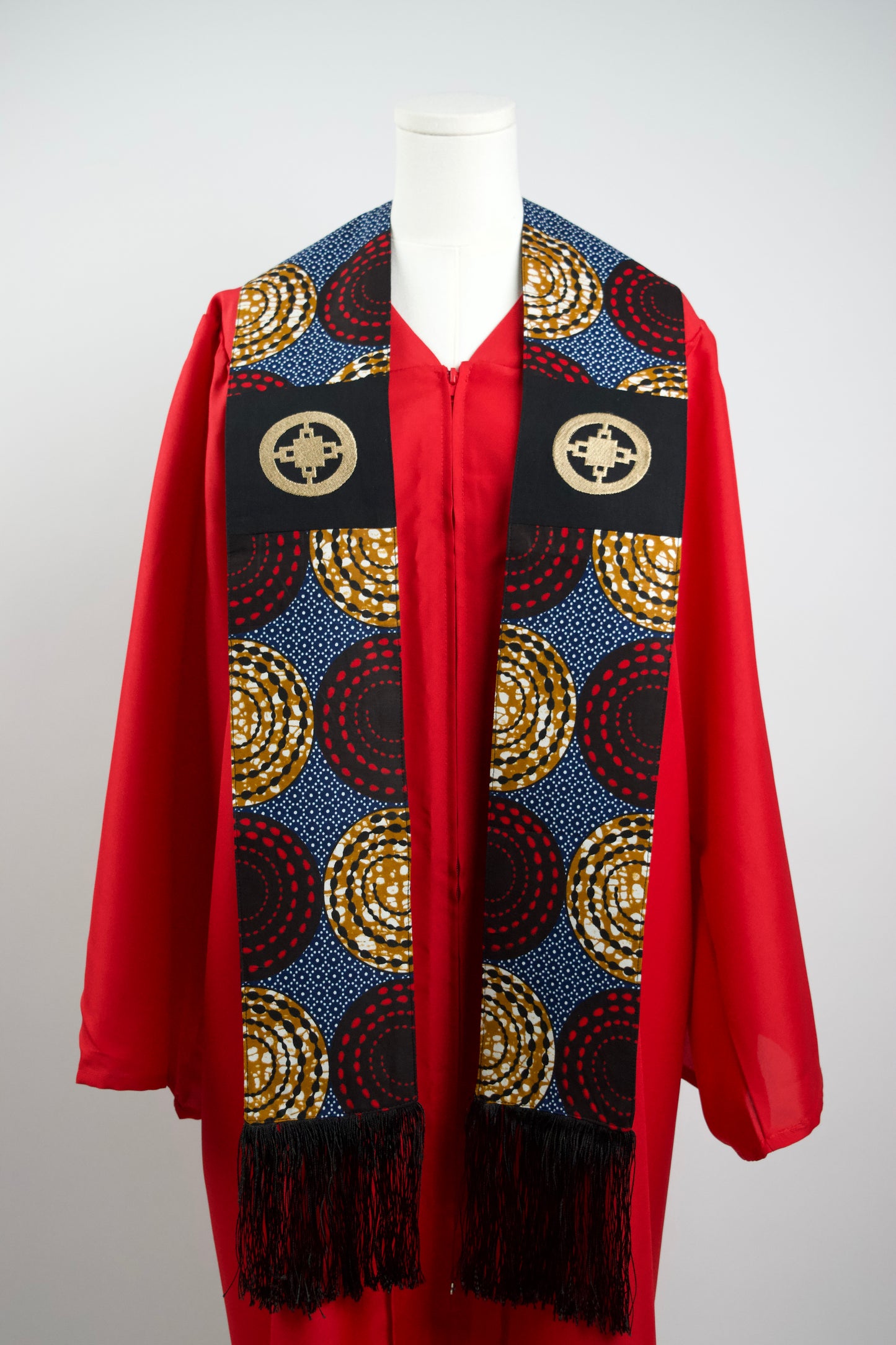 Honors Collection African Print Graduation Sash w/ Adinkra Embroidery - DAME DAME (Intelligence, Ingenuity)
