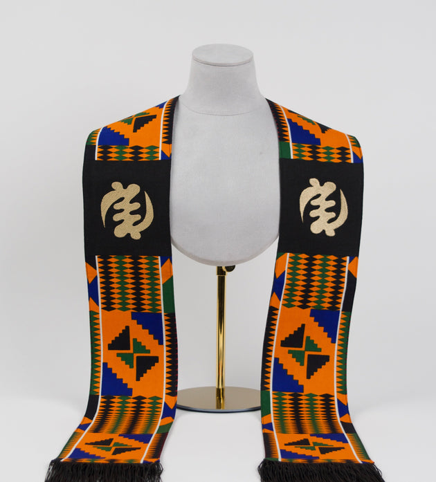 Honors Collection African Print Graduation Sash w/ Adinkra Embroidery - GYE NYAME (Supremacy of God)