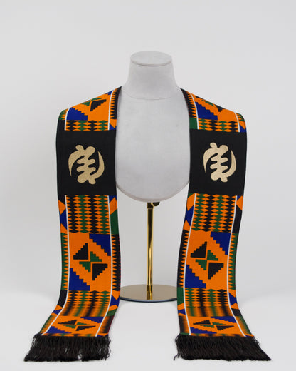 Honors Collection African Print Graduation Sash w/ Adinkra Embroidery - GYE NYAME (Supremacy of God)