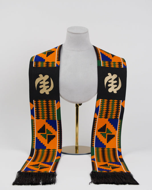 Honors Collection African Print Graduation Sash w/ Adinkra Embroidery - GYE NYAME (Supremacy of God)