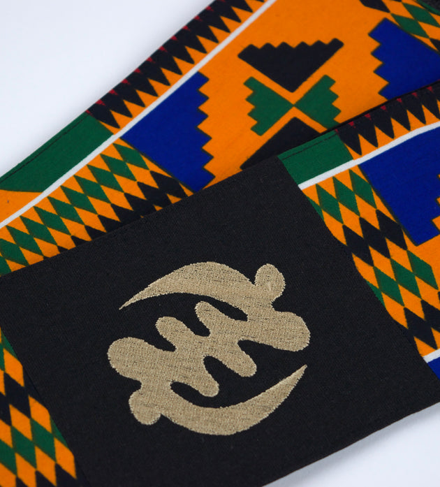 Honors Collection African Print Graduation Sash w/ Adinkra Embroidery - GYE NYAME (Supremacy of God)