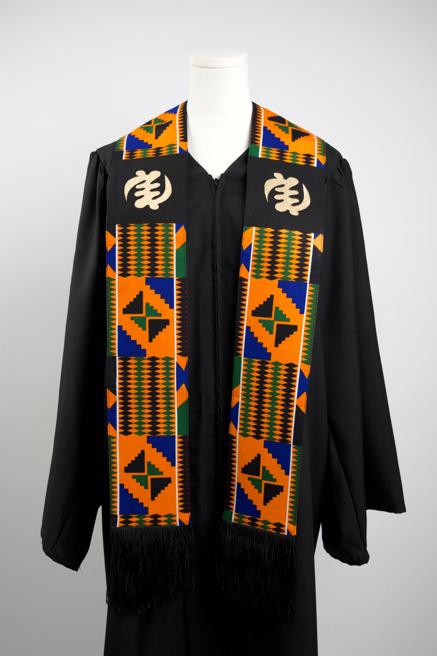 Honors Collection African Print Graduation Sash w/ Adinkra Embroidery - GYE NYAME (Supremacy of God)