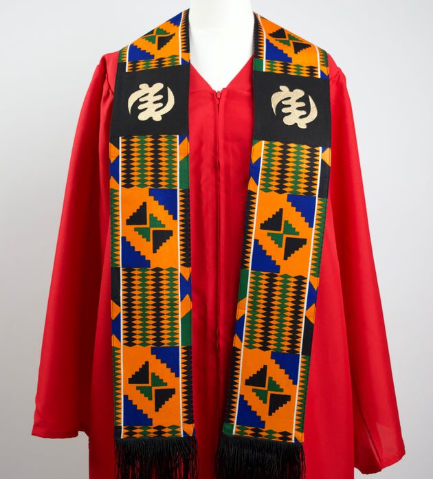 Honors Collection African Print Graduation Sash w/ Adinkra Embroidery - GYE NYAME (Supremacy of God)