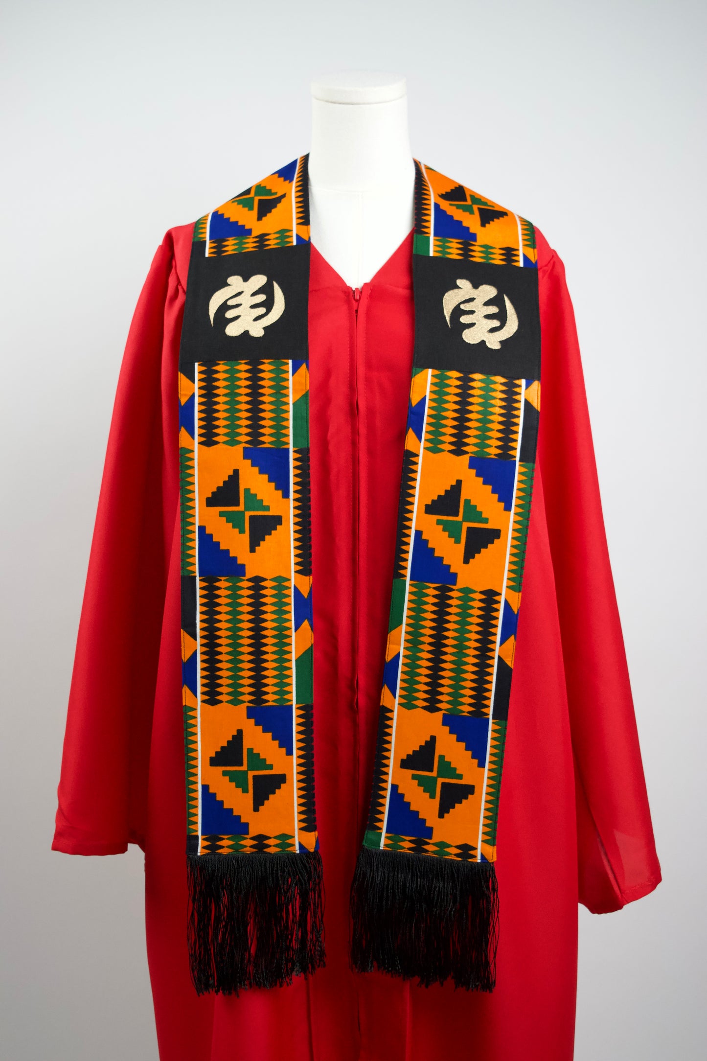 Honors Collection African Print Graduation Sash w/ Adinkra Embroidery - GYE NYAME (Supremacy of God)