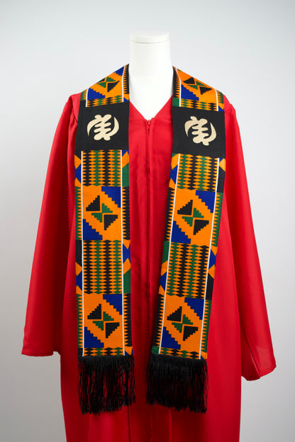 Honors Collection African Print Graduation Sash w/ Adinkra Embroidery - GYE NYAME (Supremacy of God)