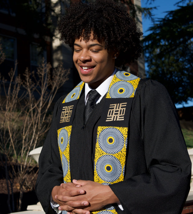 Honors Collection African Print Graduation Sash w/ Adinkra Embroidery - NEA ONNIM (Knowledge, Life-long Education)