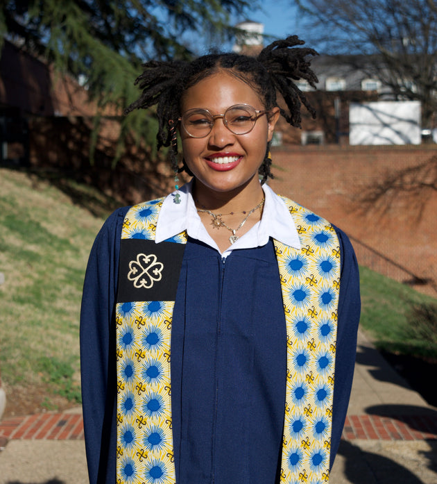Honors Collection African Print Graduation Sash w/ Adinkra Embroidery - NYAME DUA (God's Presence & Protection)