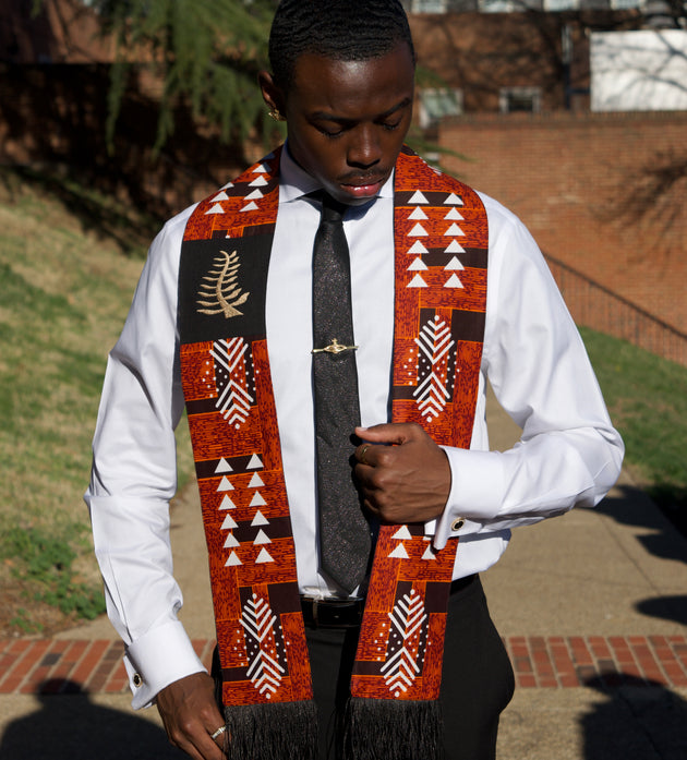 Honors Collection African Print Graduation Sash w/ Adinkra Embroidery - NYAME NTI (Faith & Trust in God)
