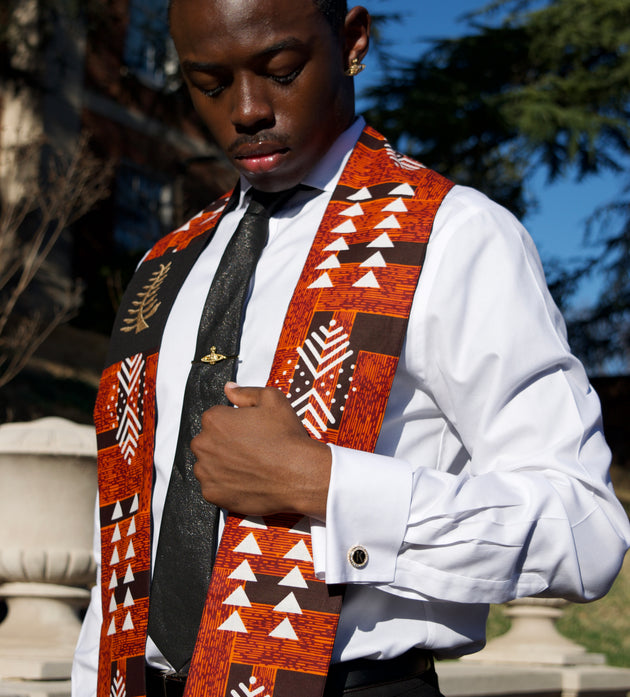 Honors Collection African Print Graduation Sash w/ Adinkra Embroidery - NYAME NTI (Faith & Trust in God)