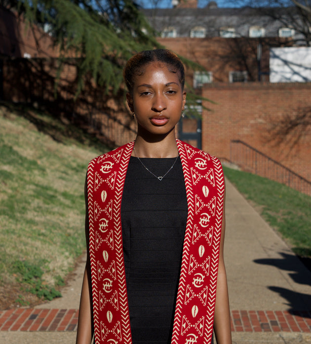 Heritage Collection African Print Graduation Sash - Red and White Print