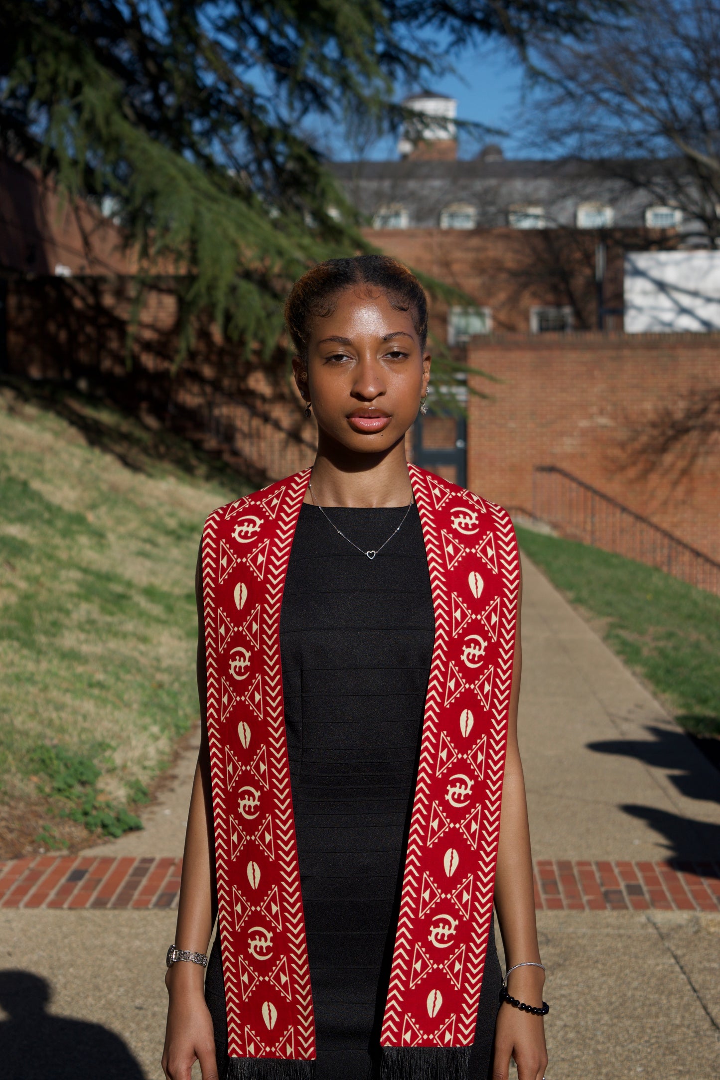 Heritage Collection African Print Graduation Sash - Red and White Print