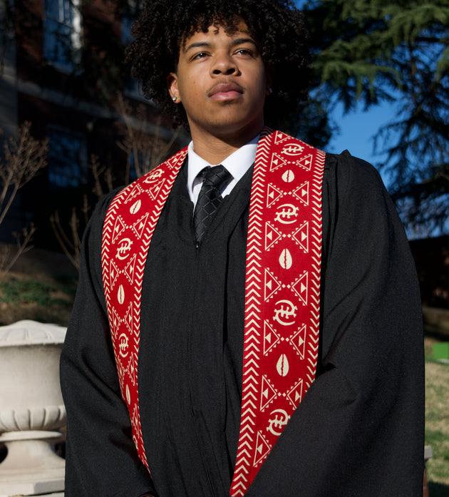 Heritage Collection African Print Graduation Sash - Red and White Print